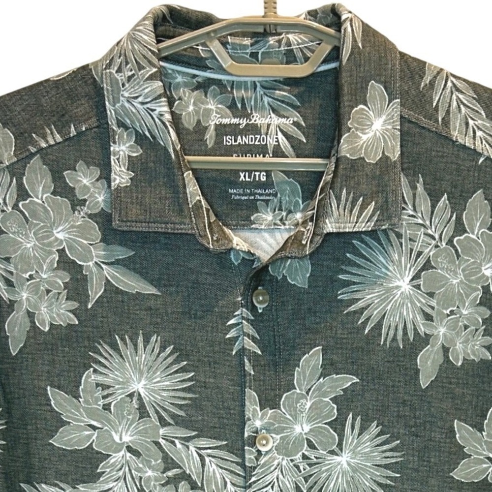 Tommy Bahama IslandZone Shirt XL Mens Gray Tropical Floral Supima Cotton Blend